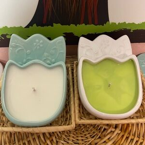 Tulip Ceramic Candle Set - White and Green